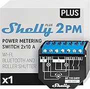 Shelly Plus 2PM, WiFi & Bluetooth 2 Channels Smart Relay Switch with Power Metering, Home Automation, Roller Shutters, Remote Control, Alexa & Google Home, iOS Android App