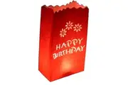 100 Pack Red Happy Birthday Luminary Paper Candle Tea Light Lantern Bags Garden Anniversary Birthday Night Decorations Evening Party