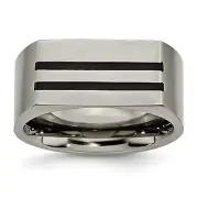 Avariah Chisel Titanium Brushed Black Enamel Stripes 10mm Band - Ring Size 9.0