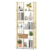 Giantex 6-Tier Bookshelf Modern Geometric Bookcase w/Heavy-duty Metal Frame Display Rack White