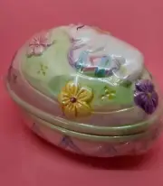 Vintage Porcelain Easter Egg Trinket Box, Floral, Flowers Egg Shaped