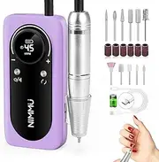 Nimmu Portable Nail Drill Professional, 45000RPM Electric Nail File for Acrylic Nail Remove Gel Polish, Rechargeable Nail Drill Machine with 11 Bits Kit for Manicure Salon Home (Purple)