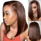 Chocolate Brown 210% Density 12 Inch 13x4 HD Bob Wig Human Hair Pre Plucked 1...