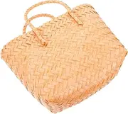 [MOBUTOFU] Retro Plastic Woven Handbag Durable Summer Beach Tote Bag with Ample Space for Travel and Outdoor Activities Versatile Rattan Purse for Casual Outings and Shopping