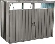 IMagacFun Outdoor Trash Can Storage, Storage Shed for Trash cans and Tools, Waterproof Garbage Bin shed, Metal Trash Can Storage Shed Outdoor for Garden Yard (Light Gray, 2 Door)