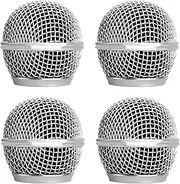 4PCS Microphone Head Replace, Steel Mesh Mic Grille Heads, Grille Mic Ball Replacement with Inner Foam, Fits for Shure SM58 (Silver, 4 pcs)