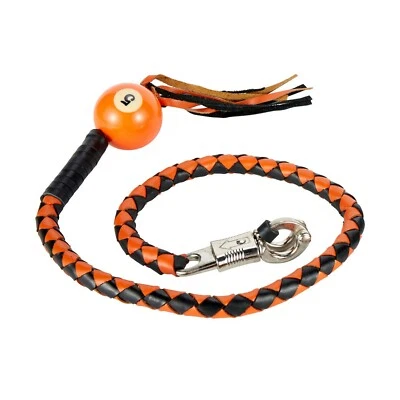 42" Leather Motorcycle Get Back Whip Handlebar Biker 5 Ball Black Orange
