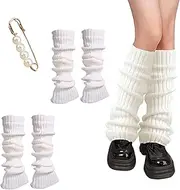 [AOMiGT] Leg Warmers for Women, 2 Pairs Women's Fashion Long Boot Cuff Knee Stockings, Winter Soft Long Socks, Women's Leg Warmers, Knitted Leg Warmers for Knitted Legwarmers, Knitting, Warm (White),
