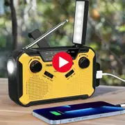 Danoz Direct Emergency Radio . Portable radio features AM/FM reception, solar hand crank, USB charging capabilities