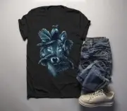 Men's Hipster T Shirt Wolf Shirt Symbiotic Nature Graphic Tee Birds Shirts