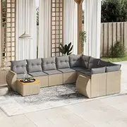 10 Piece Garden Sofa Set with Cushions Beige Poly Rattan, Conversation Sets