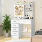 Makeup Desk Dressing Table White Set W/ Drawers LED Sliding Mirror Vanity Table