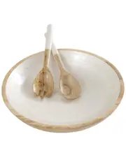 Peyton Lane Set Of 3 Cream Mango Wood Handmade Decorative Bowl