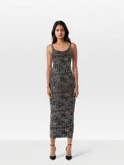 Floral Wool Ribbed Maxi Dress