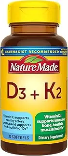 Nature Made Vitamin D3 and K2, Dietary Supplement for Immune Health, Bone and Artery Function Support, 30 Softgels, 30 Day Supply