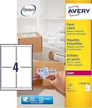 Avery L7169B Self Adhesive Parcel Labels, Laser Printers, 4 Labels Per A4 Sheet, 400 Labels, BlockOut