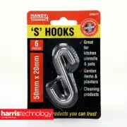 Handy Hardware 6PCE S Hook Set Heavy Duty Multi-Purpose Easy Hang/Remove 50mm
