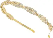 Ammei Flower Design Rhinestone Crystal Wedding Headband Bridal Headpieces Simple Design Bridal Headband (Gold)