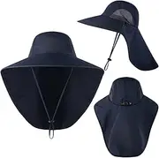 [Leona Co] Outdoor Sun Hat for Men with 50+ UPF Protection Safari Cap Wide Brim Fishing Hat with Neck Flap for Dad, Husband, Grandpa