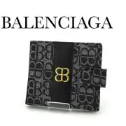 Balenciaga Mini Wallet Embossed Logo Black Canvas Used /Used