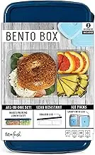 LOTG by Fit + Fresh Bento Box Kit, Three-Compartment Lunch Container Includes 2 Slim Ice Packs, Reusable & Leak-Resistant, Perfect for Insulated Lunch Bag, Lunch Box & More, Navy