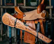 33" Genuine Leather gun case HAND Tooled Rifle Cover Scabbard Shotgun Sleeve