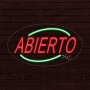 NEW "ABIERTO" OPEN OVAL w/BORDER 28x16x1 INCH LED FLEX WINDOW INDOOR SIGN 34022