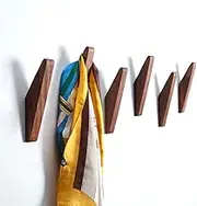 LONANGG Pack 6 Wood Wall Hooks, Black Walnut Coat Minimalist Design Heavy Duty Robe Hook Wall Mounted Rustic Wooden Hooks Clothes Hanger Hat Rack for Hanging Bathroom Towels.