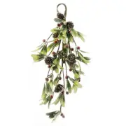 New Christmas Sparkle MISTLETOE RED BERRY PINECONE TEARDROP Wreath Swag 20"