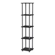Furinno Turn-N-Tube Wood 5-Tier Corner Square Rack Display Shelf in Black/Gray