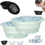Facial Cold Plunge Bowl Kit, Portable Foldable Silicone Ice Facial Bowl with Built-in Tray, Collapsible Face Ice Bath Includes Reusable Cubes for Home Spa(Green*2pc)