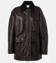 [Vince] Vince Wool-trimmed leather jacket AU 12 black