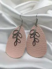 Handmade Teardrop Double-Sided Leather Earring Set with Charm New Free Ship 766