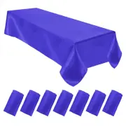 8 Pcs 57"x126" Satin Tablecloth, Rectangle Table Cover,Blue