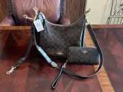 Authentic New Coach Jules Hobo Signature Canvas Brown/Black With Matching Wallet