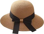 [FEOYA] Women Floppy Sun Beach Straw Hats Wide Brim Summer Cap with Big Bowknot for Girls Ladies