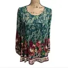 Anthropologie x Fig & Flower Floral Teal Pink Pleated Shirt Plus Size 2X 3X New
