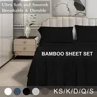 Natural 2000TC Bamboo Bed Sheet Set Flat Fitted Sheet Pillowcase Set All Size