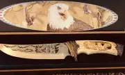 Embroidered American Bald Eagle Knife Carved Handle , Collectible
