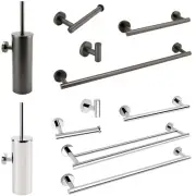 Gun Metal/Chrome Towel Rack Toilet Paper Holder Robe Hook Toilet Brush Round