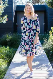 Print Tuck Front Dress--GOR-39042