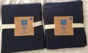 (2) New Pottery Barn PB Teen Metro Drape Panels 50 X 108 Navy Cotton Canvas