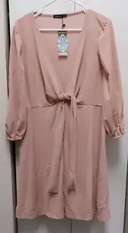 Boohooo NWT Size 16 Blush Pink Girly Skater Dress Boho Date Night Flirty