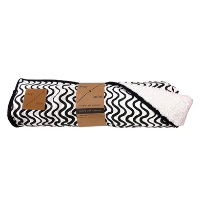 Mog & Bone Pet Dog Blanket Black Wave Canvas & Fleece Reversible Soft Canine
