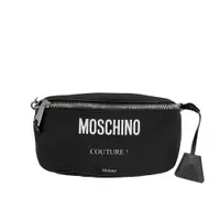 在飛比找蝦皮商城優惠-Moschino 品牌印字白logo帆布斜背/腰包(黑)