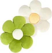 2 Pcs Flower Pillows,Flower Floor Pillow Seating Cushion,40cm Flower Shaped Cushion Floor Chair Seat Pad,Cute Flower Cushion,Fluffy Soft Petal Cushion Tatami Seating Pillow (Green,White)