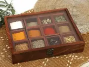 Traditional Sheesham Wood Spice Box With Spoon 12 Containers Jar Brown Kitchen