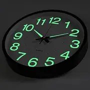 BERGUF 12 Inch Night Light Wall Clock, Silent Non-Ticking Quartz Wall Clocks, Large Luminous Function Numbers and Hands, Easy to Read Both Day and Night (Black)