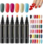Polishey Nail Polish Pens, 3 in 1 Nail Polish Pens Quick Dry, 36 Color Varnish Gel Pen For Women, 6pcs One-Step Polishey Varnish Pens (F Set*6Pcs)