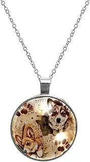 [Diusye] Necklaces for Women, Brown Corgi Dog and Pawprints Print Stainless Steel Pendant Necklace Jewelry Birthday Anniversary Wife Girls Friends Gift